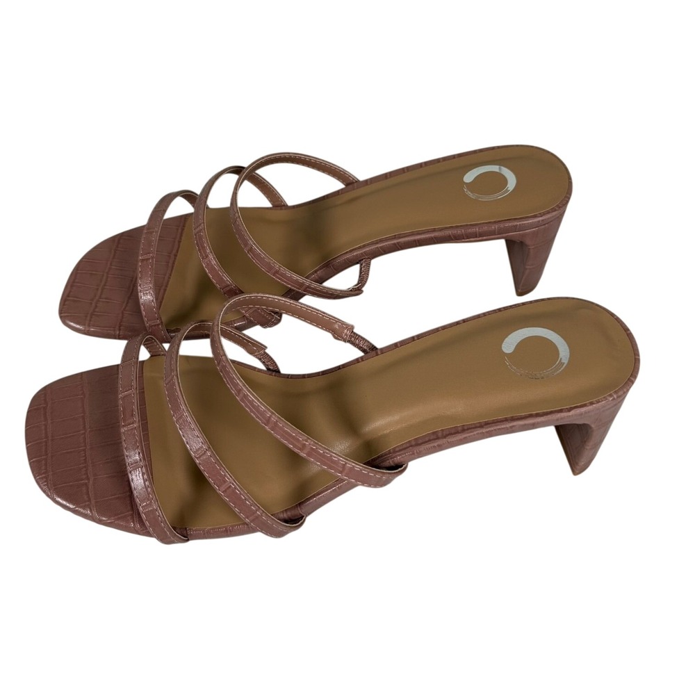 Journee Collection Womens 9.5 Sandals Pink Croc Strappy Block Heel Mules Chic